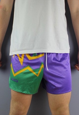 VINTAGE NYLON RUNNING SHORTS IN PURPLE WITH EMBROIDERED LOGO