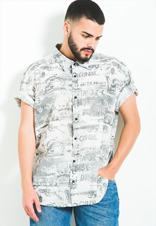 VINTAGE 80S CRAZY PATTERN FESTIVAL SHORT SLEEVE SHIRT /S5885
