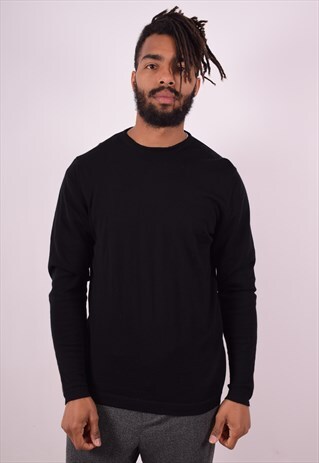 BURBERRY MENS VINTAGE JUMPER SWEATER LARGE BLACK 90S