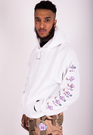 WHITE GRAPHIC PRINT HOODIE