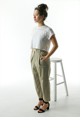 PLEATED BEIGE PANTS / SUMMER HIGH WAISTED PANTS