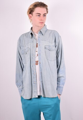 MENS VINTAGE DENIM SHIRT LARGE BLUE 90'S