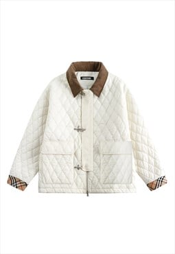 Quilted varsity jacket luxury bomber retro duffle coat white