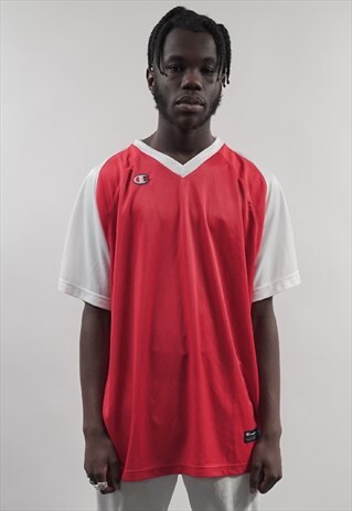 VINTAGE 90'S CHAMPION RED V-NECK MESH T-SHIRT