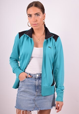 PUMA WOMENS VINTAGE TRACKSUIT TOP JACKET MEDIUM GREEN 90S