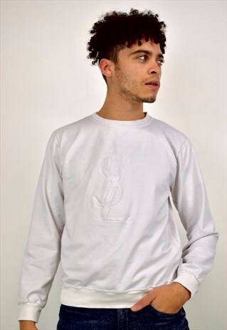 VINTAGE 90S YVES SAINT LAURENT "YSL" WHITE SWEATSHIRT