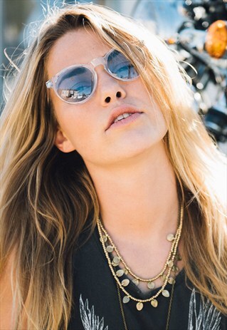 CLARK BLUE LENS CLEAR ROUND SUNGLASSES