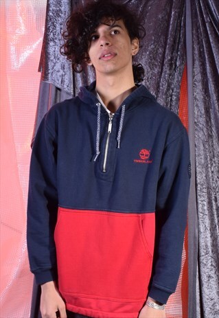 VINTAGE TIMBERLAND NAVY AND RED HOODIE