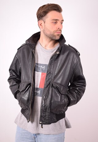 RIFLE MENS VINTAGE LEATHER JACKET LARGE BLACK 90S