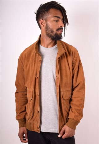 MENS VINTAGE LEATHER JACKET LARGE BROWN 90S