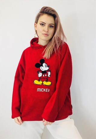 VINTAGE MICKIE MOUSE EMBROIDERED TEDDY BEAR FLEECE HOODIE