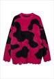 Cow print sweater fuzzy animal jumper fluffy grunge top red