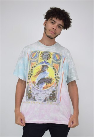 VINTAGE 90'S GRATEFUL DEAD PINK & BLUE TIE DYE T-SHIRT