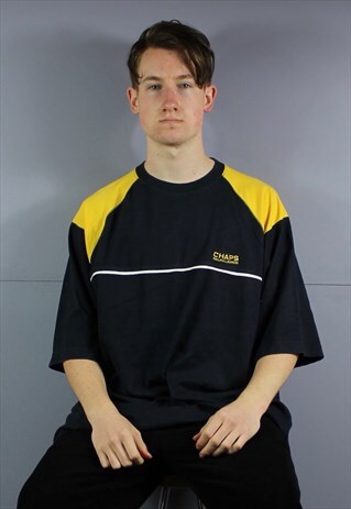 VINTAGE CHAPS RALPH LAUREN T-SHIRT IN BLACK AND YELLOW WITH