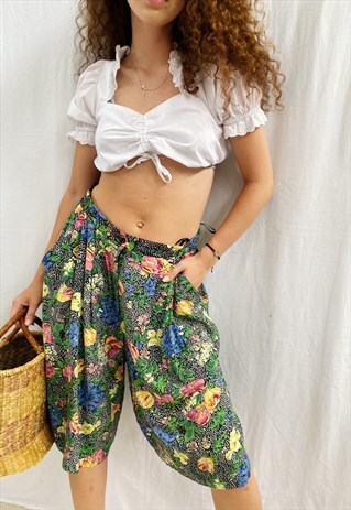 VINTAGE 80S FLORAL ABSTRACT PRINT PARISIAN SHORTS CULOTTES