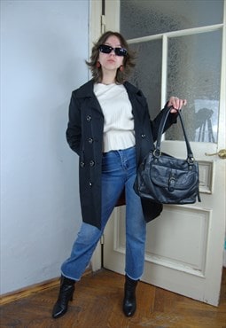 Vintage y2k light baggy long trench coat jacket in black