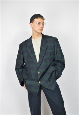 Vintage green checkered classic suit blazer 