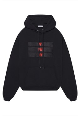 Organic Cotton Black And Red 3 Bars Hoodie