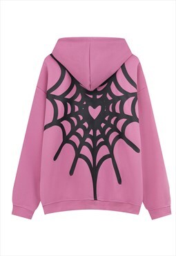 Spider web hoodie Gothic pullover creepy punk top in pink