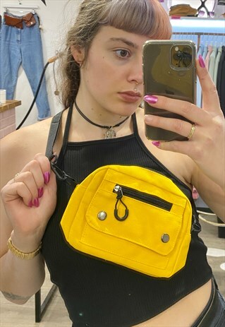 VINTAGE INSPIRED BAG CROSS BODY IN YELLOW WITH BLACK ZIPPER