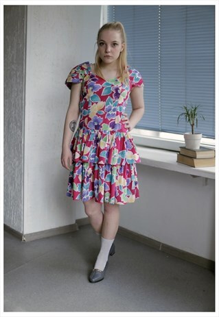 VINTAGE 90'S MINI MULTICOLOR PATTERNED SLEEVELESS DRESS