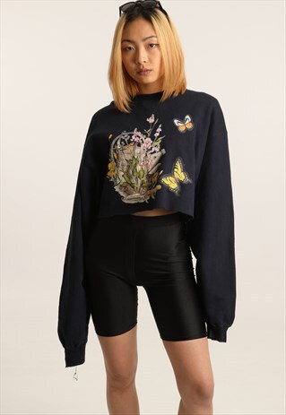 VINTAGE CHAMPION PRINTED CROPPED SWEATSHIRT
