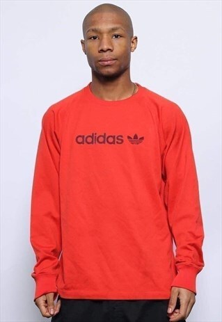 VINTAGE ADIDAS BIG SPELL OUT LOGO SPORT SWEATSHIRT TOP RED