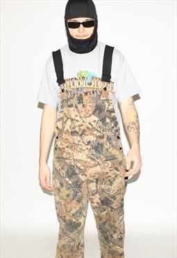 Vintage 90s realistic camo dungarees in beige