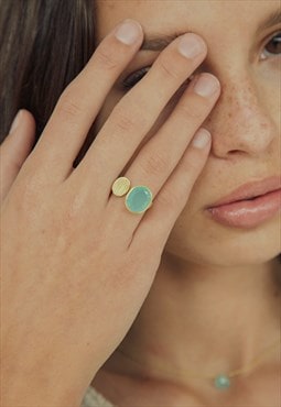 Aquamarine Chalcedony Gemstone Adjustable Gold Boho Ring