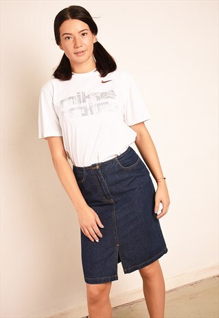 VINTAGE 90'S RETRO DENIM BAY HIGHWAISTED MOM'S MIDI SKIRT