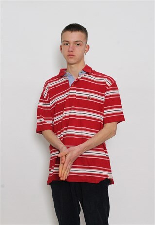 VINTAGE TOMMY HILFIGER RED SRIPED POLO SHIRT