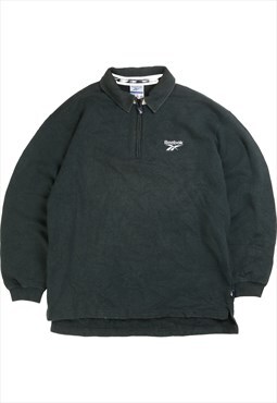 Vintage  Reebok Sweatshirt Quarter Zip Spellout Black Medium