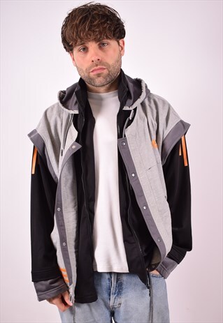 ADIDAS MENS VINTAGE HOODIE JACKET LARGE BLACK 90S
