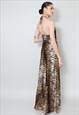 70'S VINTAGE LADIES DRESS TIGER ANIMAL PRINT HALTER MAXI