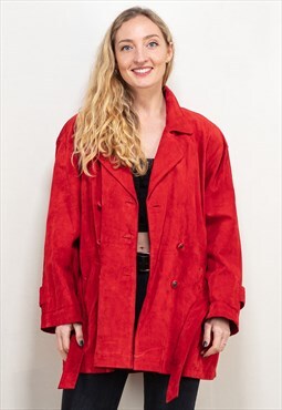 Vintage 90's Women PETROFF Suede Jacket in Red