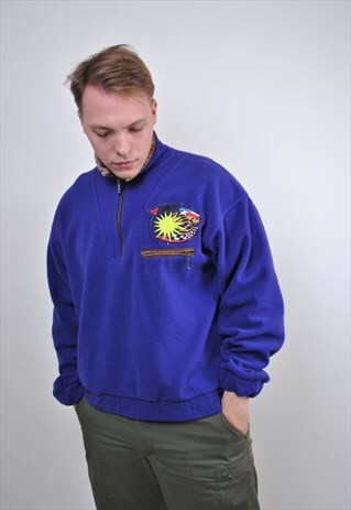 BLUE FLEECE SWEATSHIRT, 90S TRAVEL SHIRT, WOMEN OUTDOOR