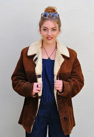 VINTAGE 1970S BROWN SHEEPSKIN SHEARLING COAT