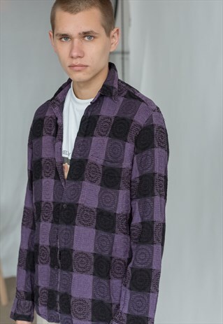 VINTAGE 80S CHECKERED PURPLE SHIRT