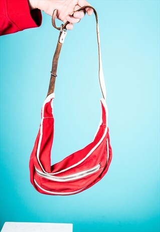 VINTAGE CROSS BODY BUMBAG IN RED AND WHITE