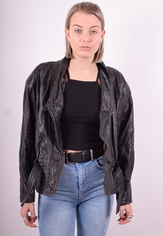 VERA PELLE WOMENS VINTAGE LEATHER JACKET LARGE BLACK 90'S