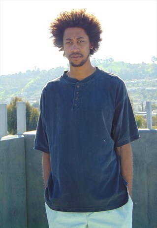 90S CLASSIC SHORT SLEEVE FADED BLACK HENLEY SHIRT XL