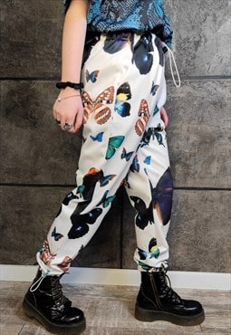 Butterfly joggers handmade punk raver fairy pants in white