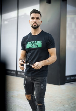 BLACK SINGEL TEE - GREEN