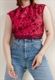 VINTAGE BOXY SLEEVELESS FLORAL PRINTED BLOUSE IN PURPLE M