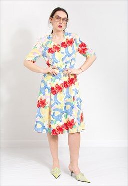 Vintage 90's midi floral dress in multi colour short sleeve