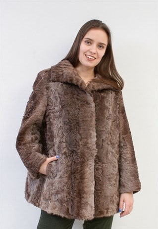 VINTAGE WOMEN'S M L FAUX FUR COAT JACKET SHEARLING BROWN