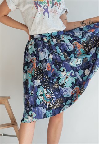 VINTAGE 80S CHIC PLEATED SKIRT IN PURPLE PATTERN