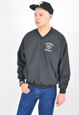 VINTAGE WINBREAKER OVERHEAD SHELL JACKET IN BLACK