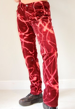 REWORKED ACID WASH Y2K BLEACHED NEON RED STRAIGHT LEG JEANS