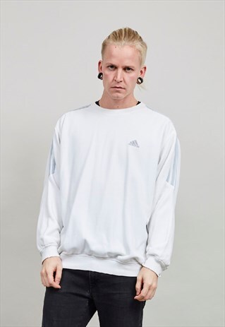 VINTAGE ADIDAS 90'S WHITE OVERSIZED STRIPED SWEATER